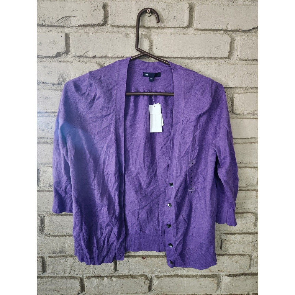 Gap Womens Purple Button Front 3/4 Sleeve Cardigan